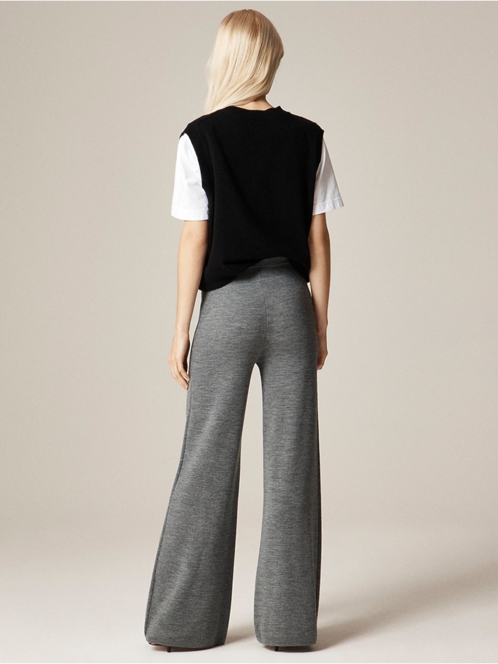 J. Crew Cosmo Sweater Pant in Merino Wool - Wide Leg in Heather Gray/Graphite - Picture 2 of 9